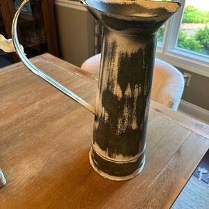 Farmhouse Metal Pitcher.  16” tall, 12” waist from lip to end of handle.